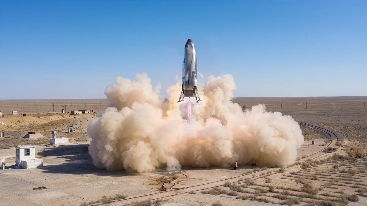 Рендер прыжкового испытания корабля D2 Cargo в степи