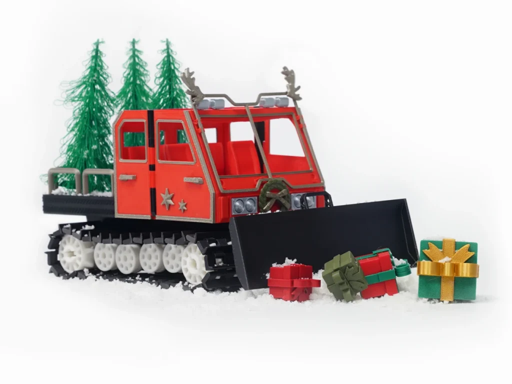Снегоход RC Santa Snowcat с ёлками и подарками, напечатанный на Bambu Lab A1