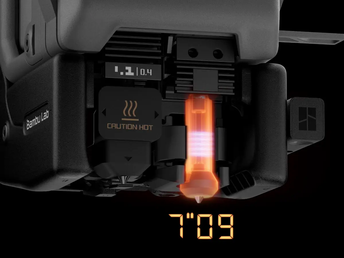 Индукционный нагрев хотэнда за 8 секунд у Bambu Lab H2C Laser Full Combo 10W, кадр ролика производителя