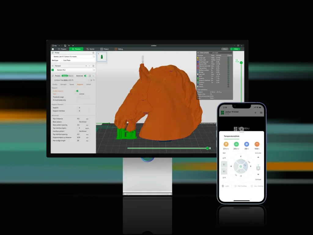 Bambu Studio на компьютере и Bambu Handy на телефоне для Bambu Lab P1S AMS 2 Pro Combo