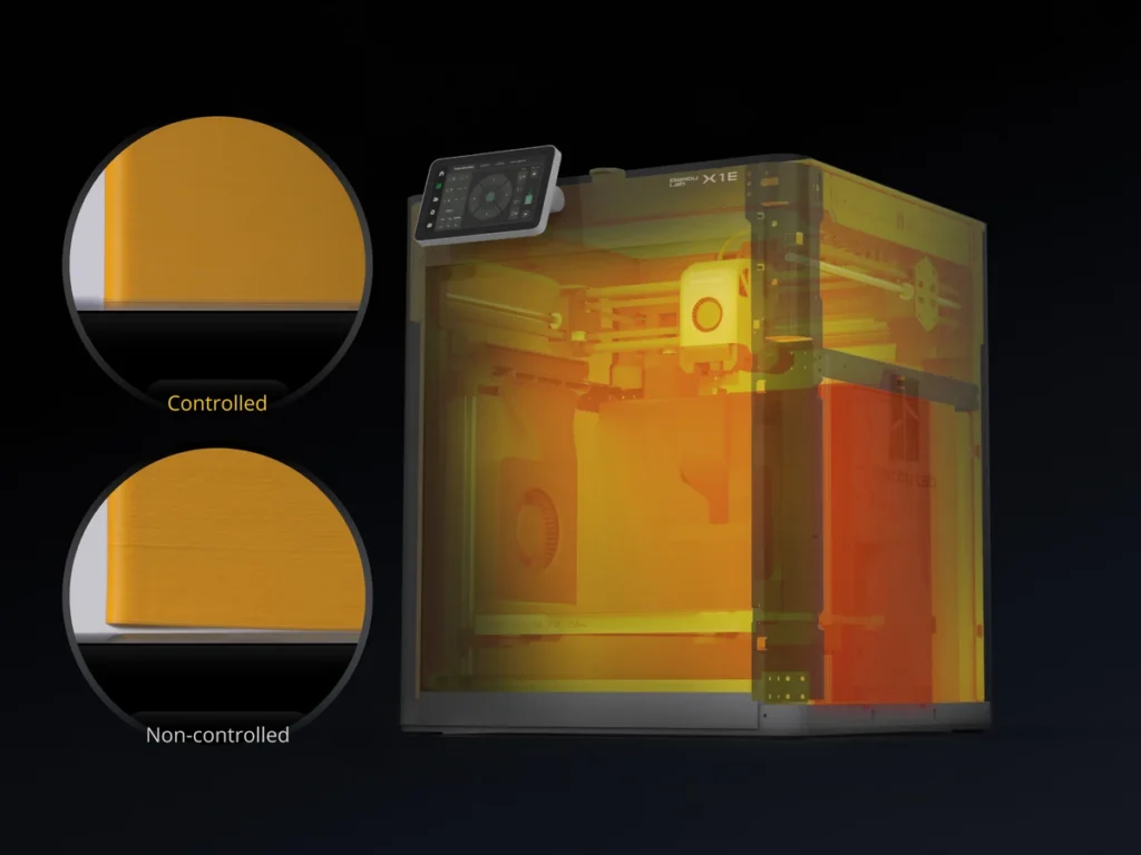 Схема подогрева камеры Bambu Lab X1E: деталь с контролем температуры и без него
