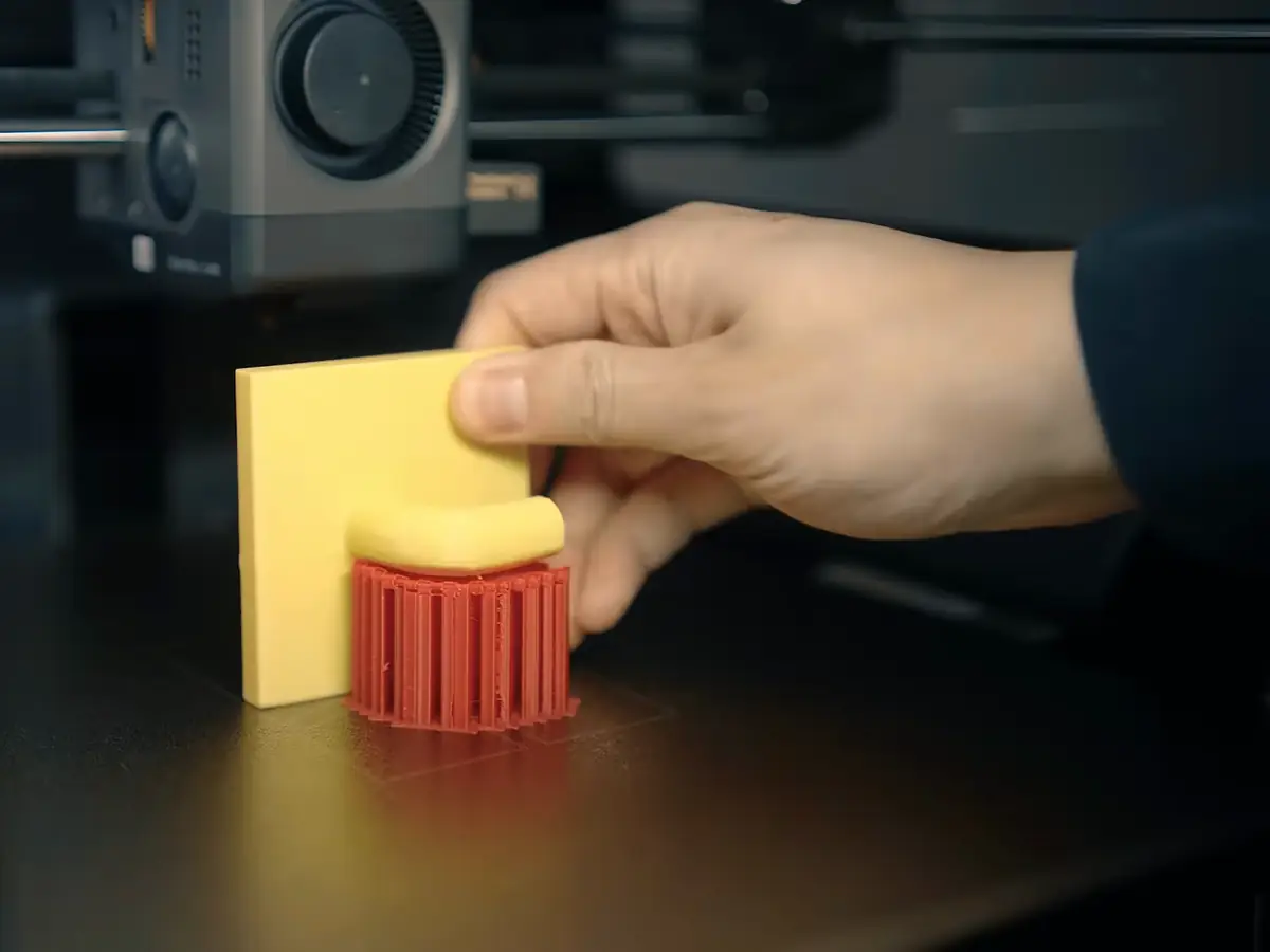 Деталь снимается с поддержек, напечатанных на Bambu Lab X2D, кадр ролика производителя