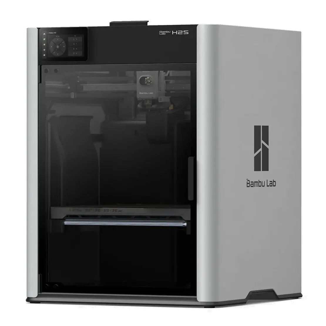 3D-принтер Bambu Lab H2S - вид спереди под углом, боковая панель с логотипом